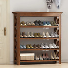 Shoe Rack 5 Tier Entryway Bamboo Shelf Organizer Storage with Large Table Surfac