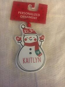 SNOWMAN SHAPED PERSONALIZED NAME ORNAMENT “KAITLYN ” FROM GANZ NEW