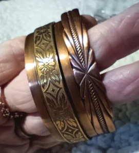 2 two beautiful vintage copper bracelets Native American Southwest cuff ornate - Picture 1 of 15