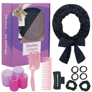 Overnight Heatless Curls - 70'' Velvet Hair Rollers for Long Hair - Black - Picture 1 of 13