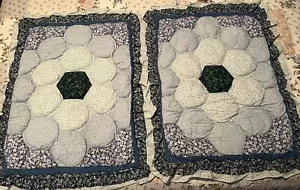 Quilted Pillow Shams Set Of 2 Navy Blue Light Blue White - Picture 1 of 9