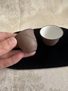 Vintage Chinese Yixing Zisha Brown Clay Porcelain Cups - Set of 2 - Picture 1 of 9