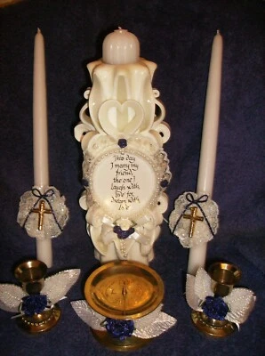 NEW 12 PC WEDDING UNITY CANDLES BRASS CANDLE STICKS TAPERS VOTIVE RINGS - Image 1 of 4