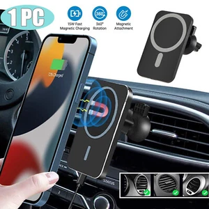 15W Car Wireless Charger Magnetic Phone Mount Holder For iPhone 14 13 12 Pro Max - Picture 1 of 12