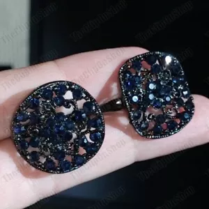 CLIP ON 2.4cm big EARRINGS sapphire glass stones VINTAGE STYLE dark blue crystal - Picture 1 of 10