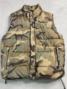 Old Navy Vest Mens Large Brown Woodland Camo Puffer Hunting Army Outdoor Hike - Picture 1 of 11