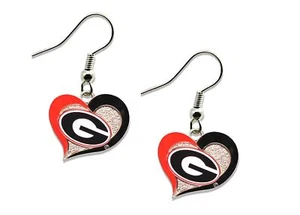 NCAA Georgia Bulldogs Swirl Heart Earrings - Picture 1 of 1