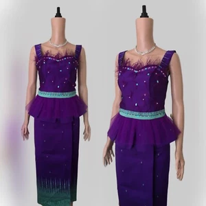 Khmer Trachtenoutfit / kambodschanische Kleidung - 2 Teile, Khmer Hemd & Rock - Bild 1 von 6