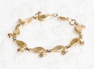 Vintage 9ct 9K Yellow Gold & Natural Ruby Duck / Duckling Multi Link Bracelet - Picture 1 of 8
