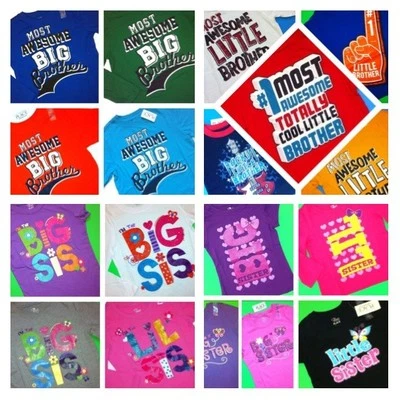 ~NEW~ Big Little Brother Sister Graphic Shirts Boys Girls ANNOUNCEMENT Gift Baby - Image 1 of 4