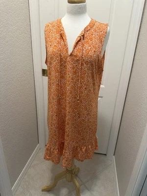 Vestido de verano Michael Kors naranja estampado floral funda cambio corbata dobladillo con volantes XL Foto 1 de 4