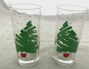 Dayton Hudson 1988 Highball Glasses Christmas Tree Clear Green Red Lot of 2 - Picture 1 of 7