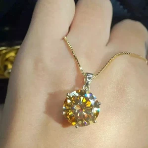 4.00 Ct Certified Lab Grown Champagne Diamond Solitaire Pendant in 925 Silver - Picture 1 of 3