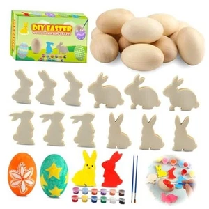 Easter Egg Painting Kit, 24pcs Wooden Eggs and Bunny for Easter Crafts Basket - Picture 1 of 7