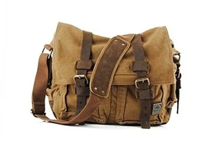 Vintage Military Leather Canvas Laptop Bag Messenger Bags Medium - Picture 1 of 7