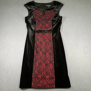 Connected Apparel Dress Womens 8P Black Velvet Red Lace Sheath Party Career - Picture 1 of 16