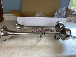 Novelbee 12V Dual Horn Trumpet Upgrade - Polished Stainless Steel Marine Horns w - Bild 1 von 8