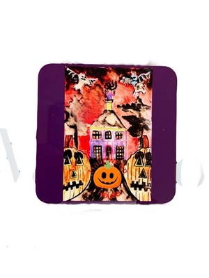 Posavasos cuadrados de acrílico personalizado de Halloween brillante de 4 por 4 pulgadas “Halloween House”  Foto 1 de 2