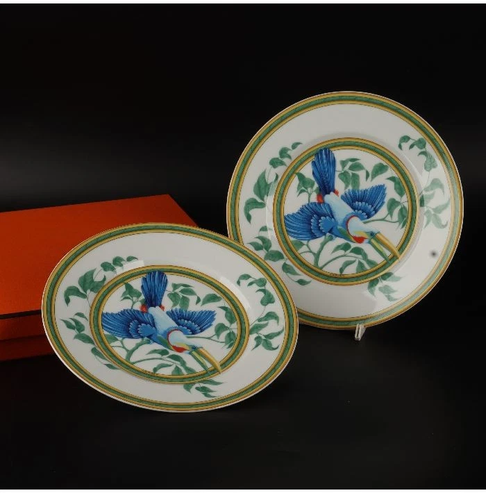Hermes Paris Tucanes Plato Postre Pájaro Porcelana 21,5 cm Juego de 2 Sin Caja Usado Foto 1 de 4
