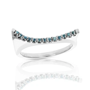 1/12 cttw blauer Diamant Ehering 10 K Weißgold runder Brautring Größe 7 - Bild 1 von 7