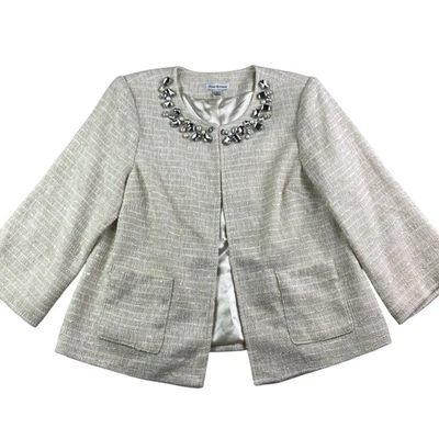 Chaqueta Blazer Joan Rivers Mujer Secuencia Estrás Cuello Tweed Crema | Pequeña Foto 1 de 4