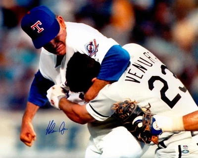Nolan Ryan Signed 16x20 Photo Texas Rangers Fight vs. Robin Ventura PSA/DNA - Image 1 of 4