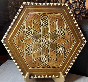 VTG Granada Spain Handcrafted Taracea (?) Inlaid Wood Tray Plaque - Picture 1 of 7