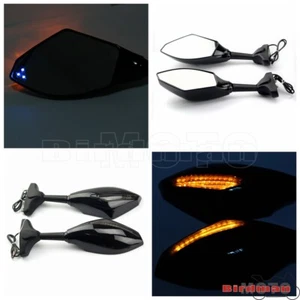 1 Pair Motorbike Side Rear View Mirrors Amber LED Turn Signal Lights Indicators - Picture 1 of 12