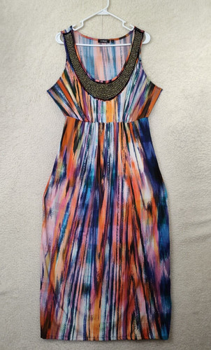 PALM ANGELS Elementz Vestito Donna 1X Rosa Astratto Poli Misto Senza Maniche ALINE Embelish Maxi