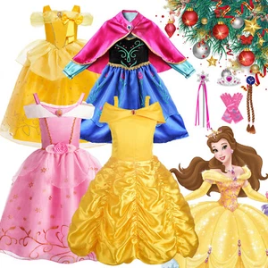 Kids Girls Frozen Anna Belle Aurora Costume Princess Fancy Dress Up Party Gifts - Picture 1 of 37