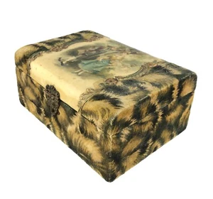 Antike viktorianische Schmuckschatulle mit Stoffbezug und bemaltem Design im Fragonard-Stil - Bild 1 von 8