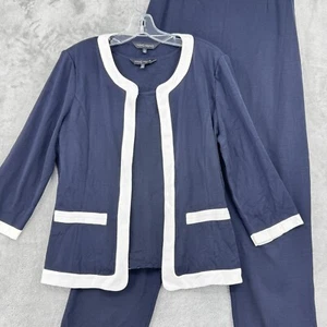 Ming Wang Pant Set Womens Large Jacket Blouse 3 Piece Colorblock Career Classic - Picture 1 of 15