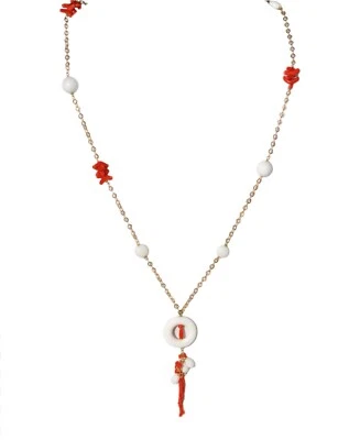 COLLANA IN ARGENTO BAGNATO ORO GIALLO CON CORALLO SARDO E AGATA TORRE DEL GRECO  - Immagine 1 di 3