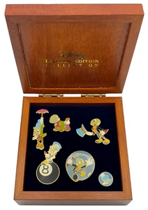 2003 Disney Jiminy Cricket 6 Pin Wooden Box Set LE Collection 2500 Vintage Rare - Picture 1 of 3