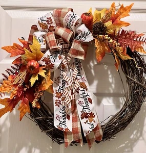 Fall Wreath For Door,Handmade Autumn Wreath Thanksgiving Grapevine 22 Inched - Picture 1 of 5