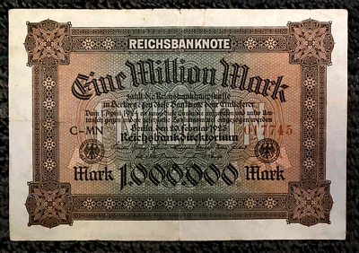 Germany First Million Mark 1923 Berlin REICHSBANKNOTE- 100 Years Old - Image 1 of 2