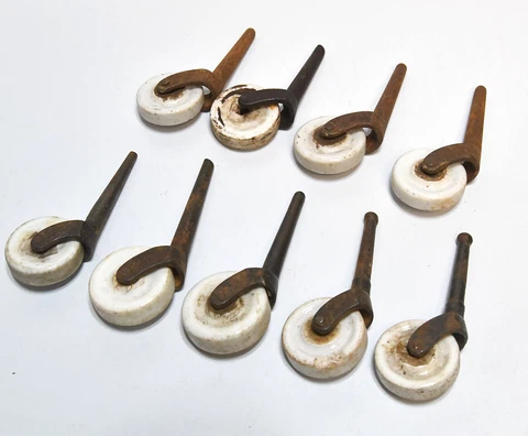 VINTAGE LOT OF 11 CERAMIC WHEEL CASTERS Cover