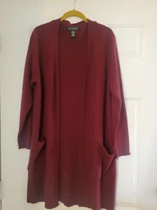 Dialogue QVC Cardigan Women's M Merino Wool Blend Burgundy Long Open Sweater - Picture 1 of 4