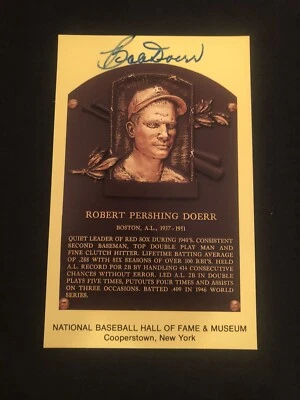 Bobby Doerr Signed Cooperstown HOF Plaque Postcard JSA Certified Auto Red Sox - Image 1 of 3