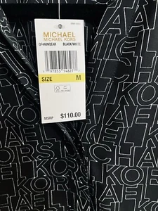 110 $ Michael Kors langärmlige schwarze Bluse Oberteil Damen M Repeat MK Logo Knopfleiste - Bild 1 von 19