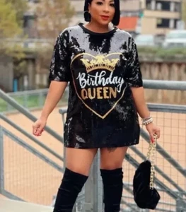 Vestido de fiesta para mujer negro con lentejuelas "Birthday Queen" - Imagen 1 de 5