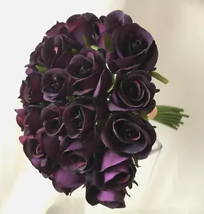 Silk Artificial Eggplant Purple Rose Roses Wedding Bouquet Bouquets flowers - Picture 1 of 2