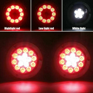 2x 4inch Round Red/White 16 LED Truck Trailer Brake Stop Turn Signal Tail Lights - Picture 1 of 11