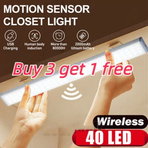 LED Motion Sensor Under Cabinet Closet Light USB Rechargeable Kitchen Strip Lamp - Picture 1 of 8