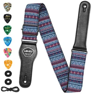 LEKATO Bohemian Style Guitar Strap Adjustable For Bass Guitar w/2x Lock 6x Picks - Picture 1 of 9