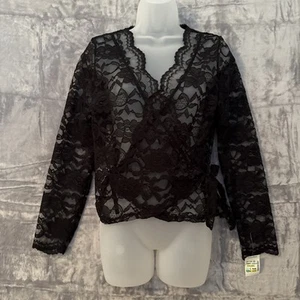 Vintage K2C Top Size M Black Mesh Floral Lace Sheer Whimsigoth Renaissance - Picture 1 of 9