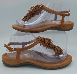 Sandali donna Vionic Sosha scamosciati frange boho cinturino a T taglia 7 M ortopedici EU TG 38 - Foto 1 di 9