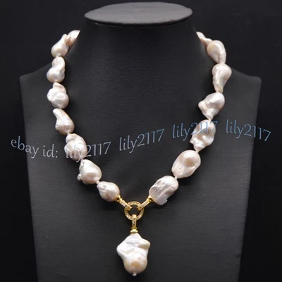 Large 15-25mm Genuine Natural White Keshi Reborn Baroque Pearl Pendant Necklace - Image 1 of 4