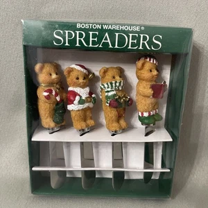 Juego de 4 esparcidores de queso navideño de oso de peluche Boston Warehouse 1999 - Imagen 1 de 3