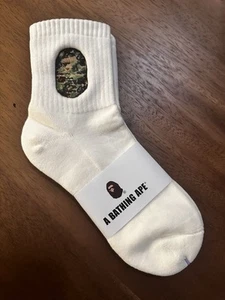 🐵 BAPE A Bathing Ape Crew Socks • White - Camo Head • Size Large • BNWT - Picture 1 of 3